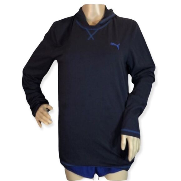 Puma Dark Blue Long Sleeve Workout Hoodie Tee M - Picture 1 of 10